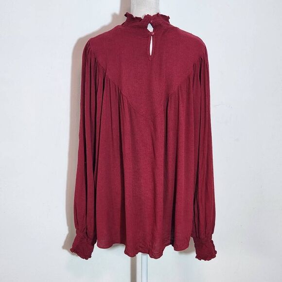 Chic Soul Burgundy Embroidered Boho Blouse NWOT Size 1X Oxblood Embroidered Top - Picture 5 of 8